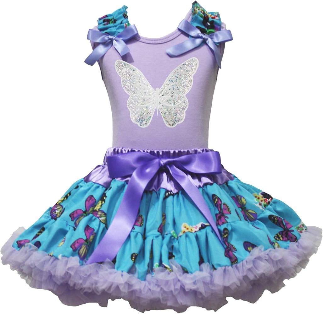 Sparkle Butterfly Cotton Shirt Lavender Pettiskirt Girl Clothing Outfit Set 1-8y