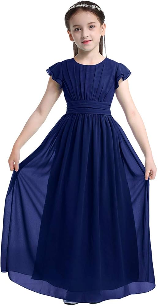 iiniim Chilrden Flower Girl Dress Ruffle Sleeve Wedding Bridesmaid Prom Long Gown Formal Maxi Dresses Evening Party