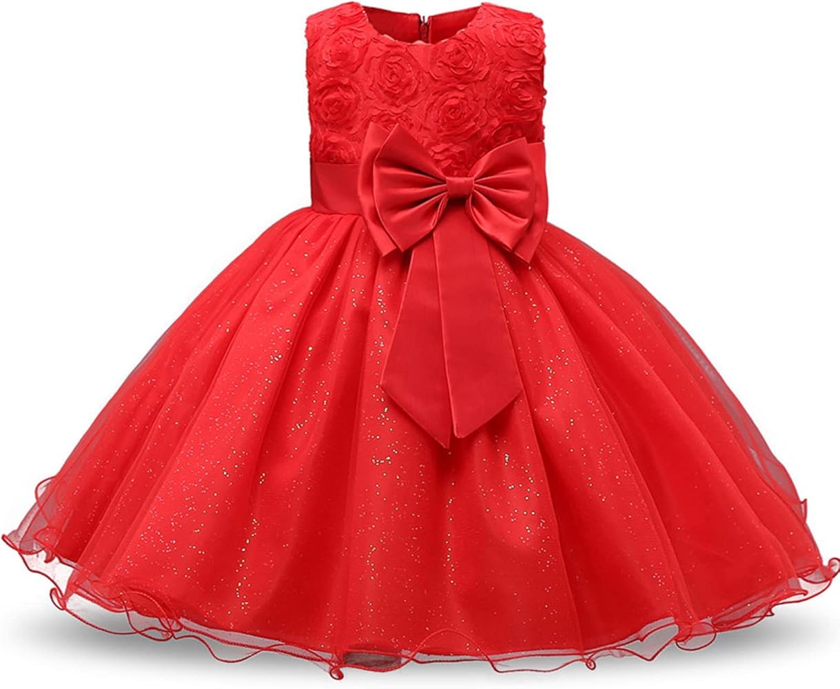 Acecharming Girls Flower Formal Party Wedding Bridesmaid Dress Size 4 (2-3 Years), Red