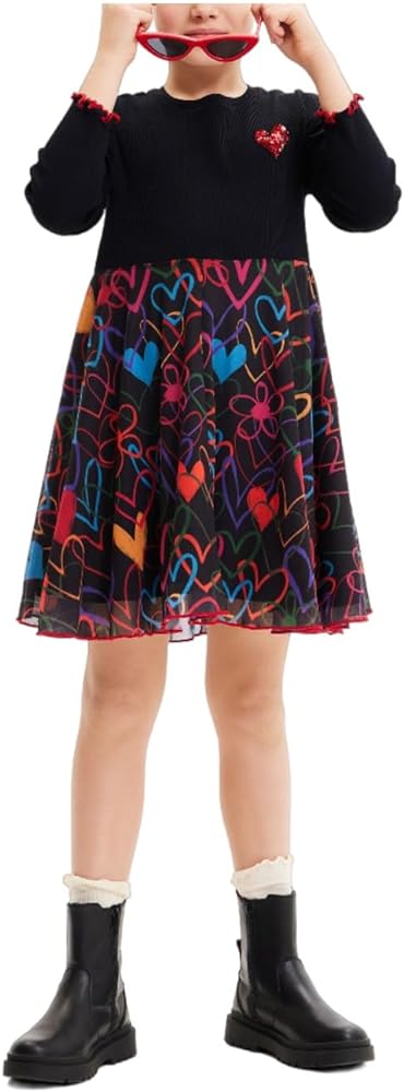 Desigual Girl Knit Dress Long Sleeve, Black