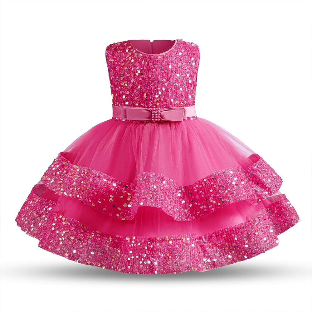 HNXDYY Toddler Baby Girls Party Shinny Tulle Ruffles Sequin Princess Dress Sleeveless Tutu Puffy Pageant Gown