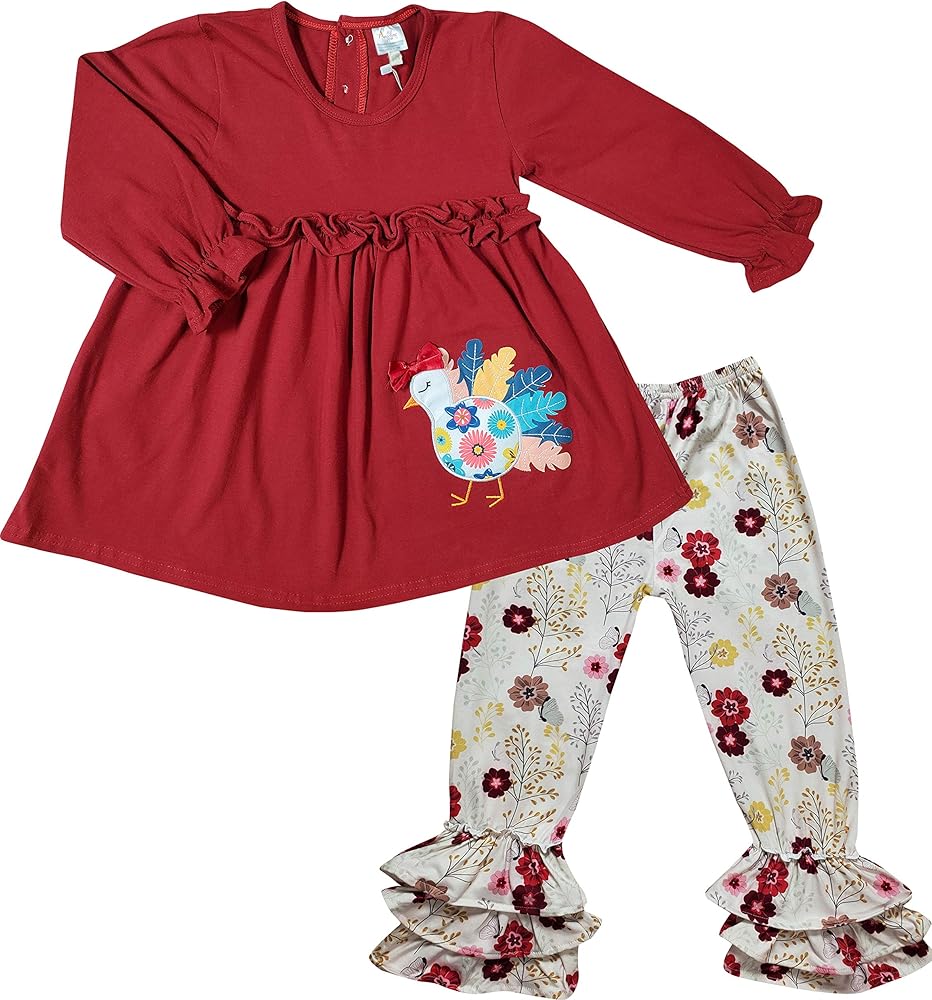 Boutique Baby Toddler Little Girls Fall Halloween Thanksgiving Outfits - Top Pants 2-pc Sets