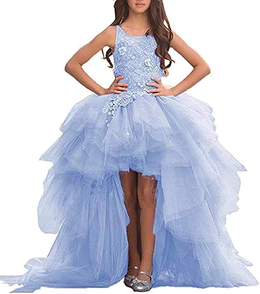 Gzcdress High Low Pageant Dress for Girls 7-16 Toddler Girl Pageant Dresses Puffy Vintage Flower Girl Dresses for Wedding