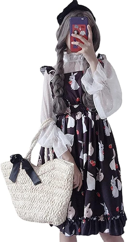 JLTiaoTiao Summer Dresses for Girls Bunny Printed A-Line Midi Dress + Lace Pullover Blouse