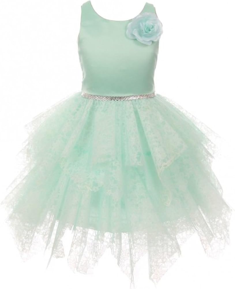 Dreamer P Lozenge Cut Tiered Tulle Lace Sparkle Waist Princess Flower Girl Dress