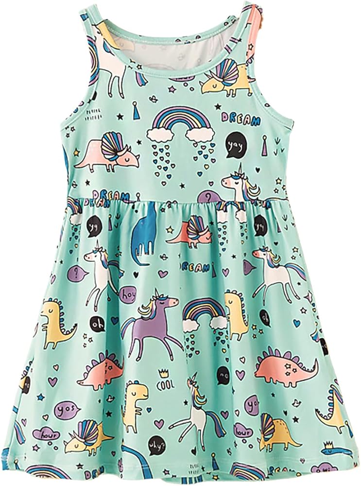 Casual Cami Dress Cotton Summer Basic Cartoon Playwear Appliques Printing Jersey Dresses for Girls