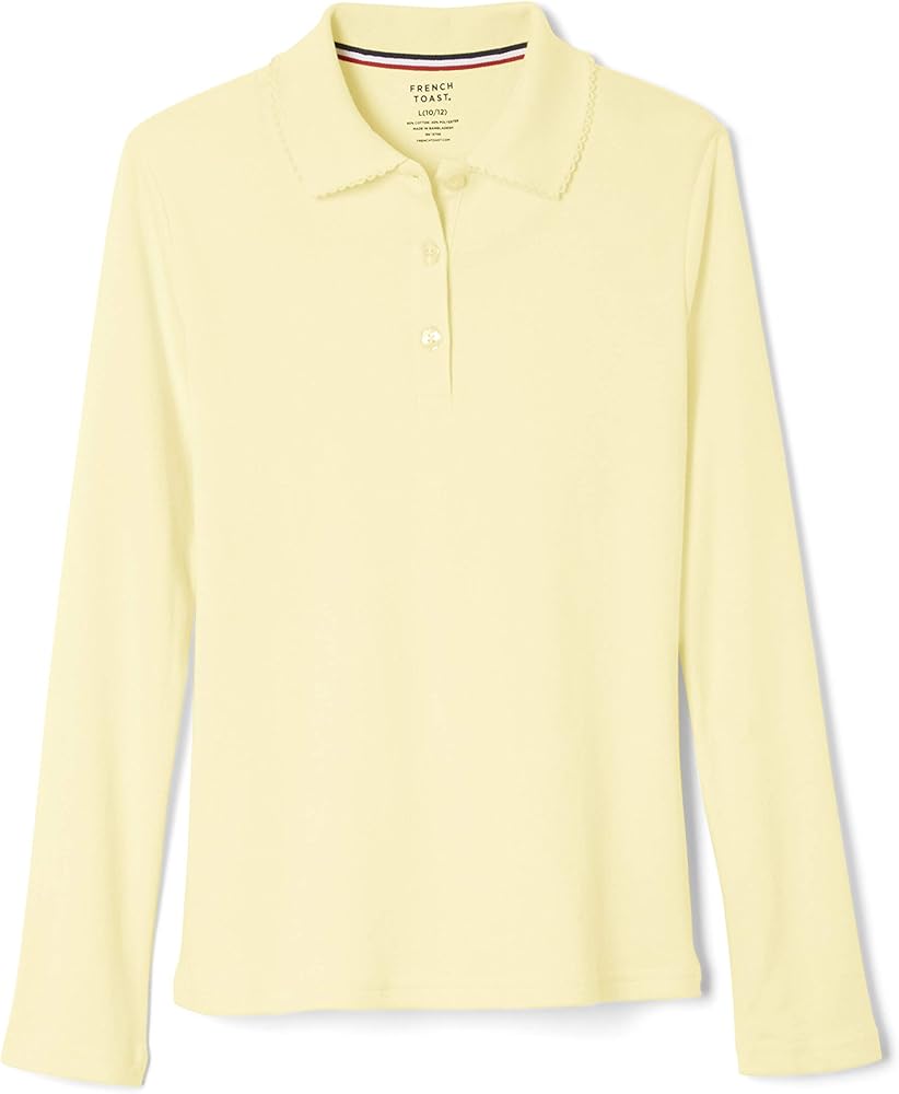 French Toast Girls' Uniform Long Sleeve Polo with Picot Collar (Standard & Plus)