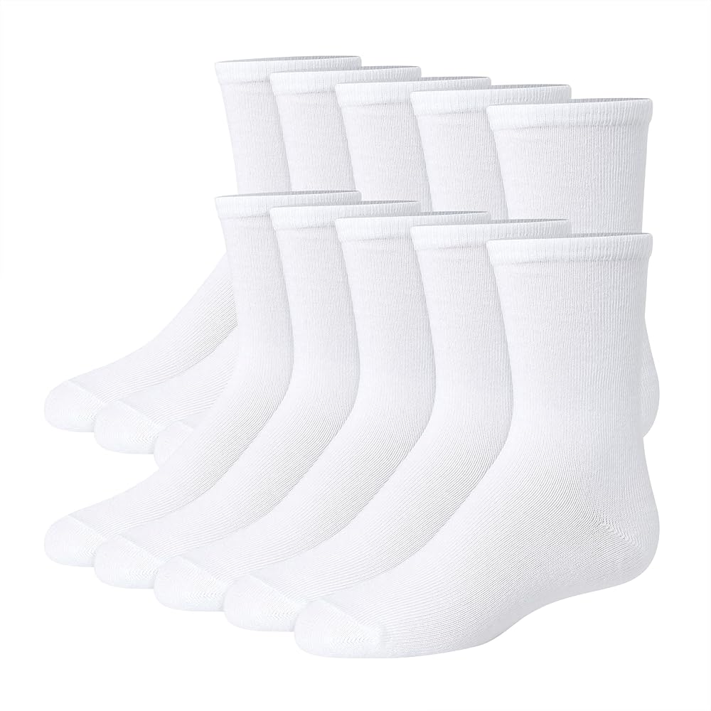 Hanes Uniform, Plain White, Knit Crew Socks for Girls, 10-pairs