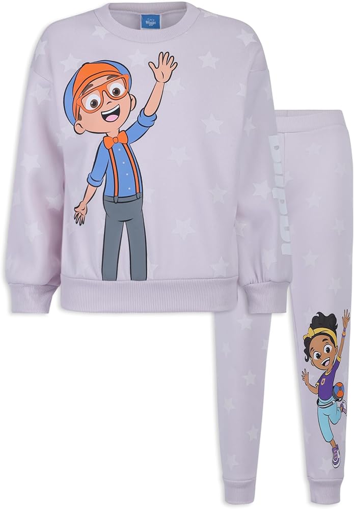 Blippi and Meekah Girls 2 Piece Sweatshirt and Pant Sets for Toddlers and Little Kids – Purple