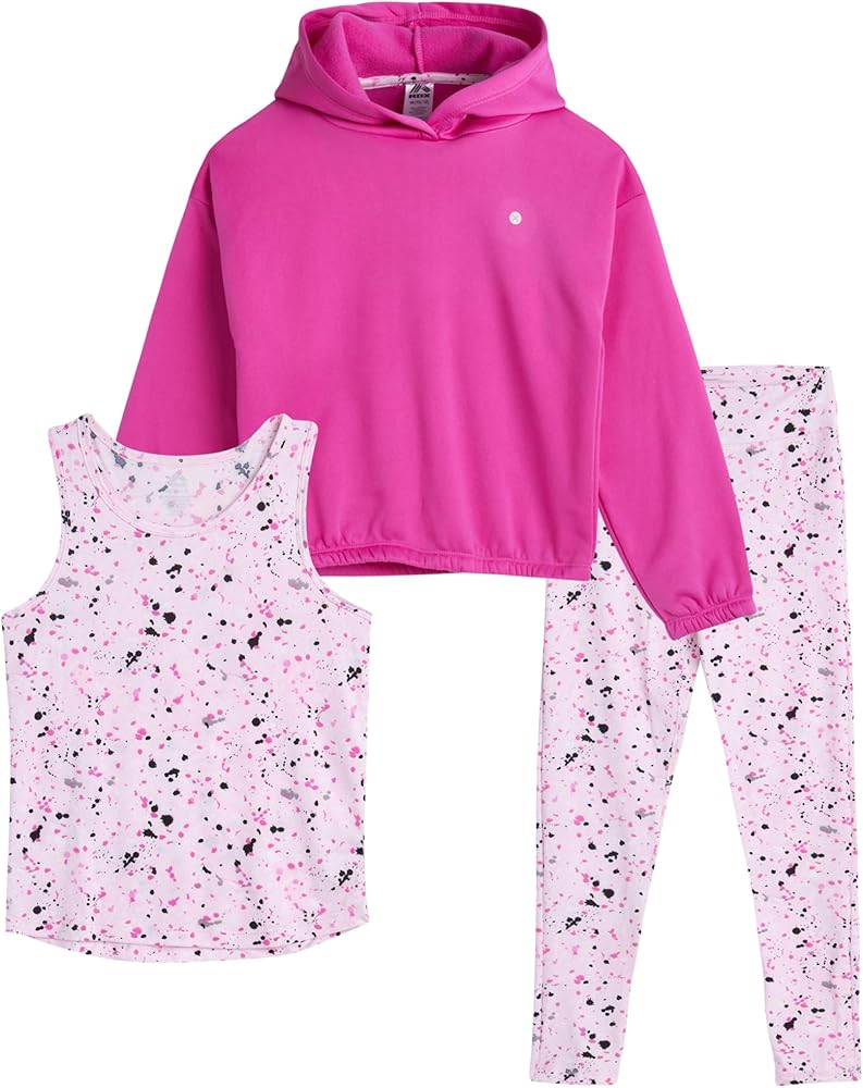 RBX Girls' Active Pants Set - 3 Piece Fleece Hoodie, Tank Top, and Leggings (Size: 4-16)