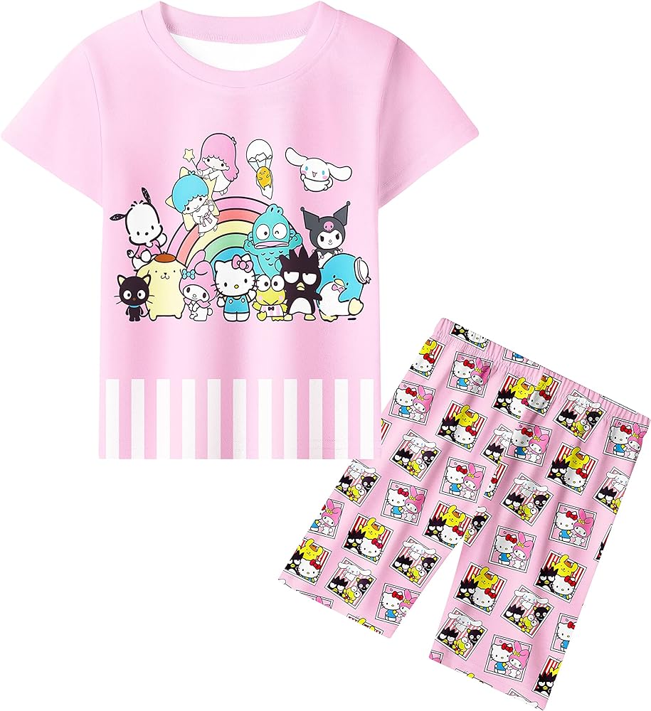 Stylish Girls' Shirt and Pants Set with Adorable Cartoon Prints - Ages 5 to 14