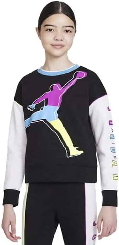 Nike Ksa Cotl Crew Girls Active Sweaters Size L, Color: Black/Multi-Black