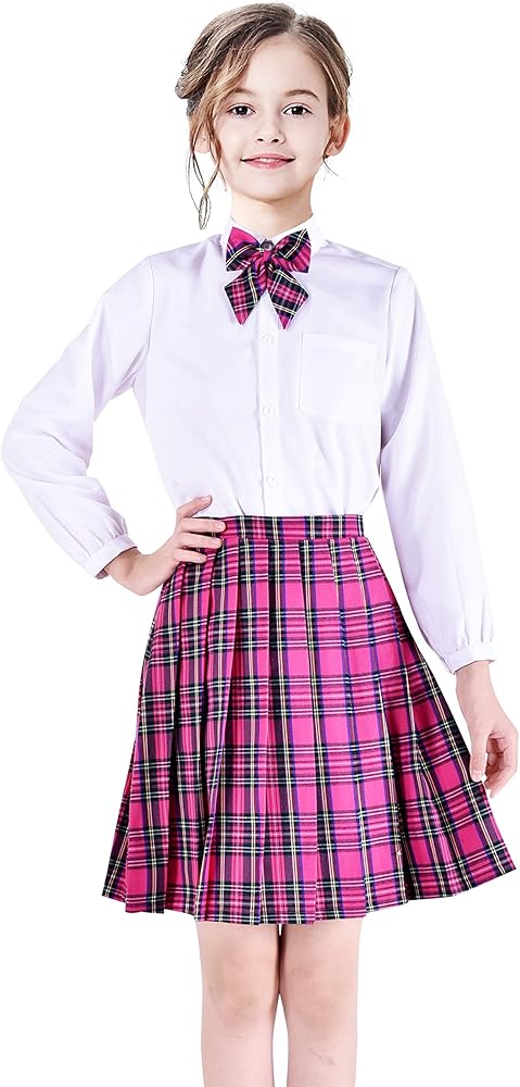 Sunny Fashion 3 Pieces School Uniform Girls White Shirt Skirt Collar Bow Tie