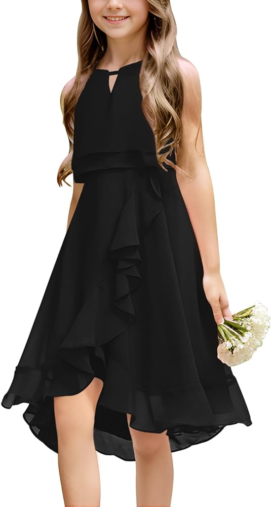 Kids A-Line Halter Neck Chiffon Junior Bridesmaid Dresses Fancy Girl Dress Wedding Elegant Party Gown 5-14 Years