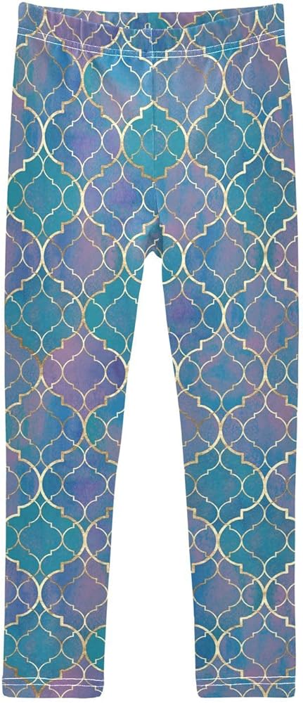 ALAZA Girls' Leggings Children's Yoga Pants Skinny Printed Dance Watercolor Abstract Teal Geometric Comfortable 4T