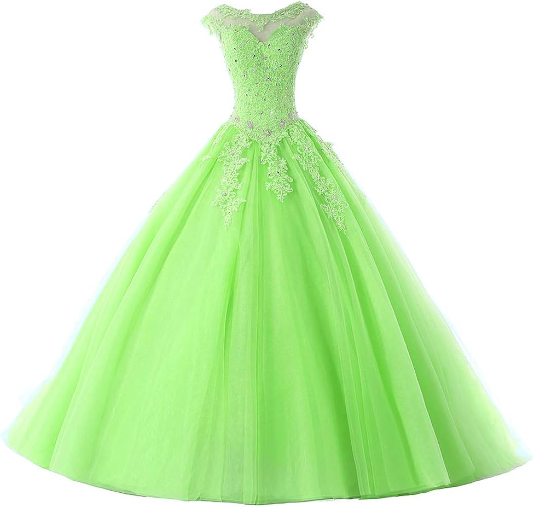 Ball Gown Quinceanera Dresses Tulle Long Prom Party Gowns Sweet 16 Formal Dress Lime Green US 10