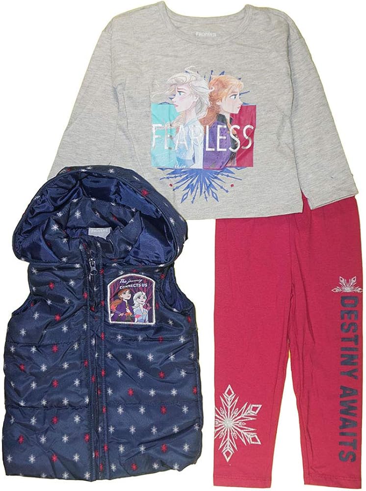 Disney 3-Piece Frozen Leggings Set for Girls with Elsa Shirt and Vest