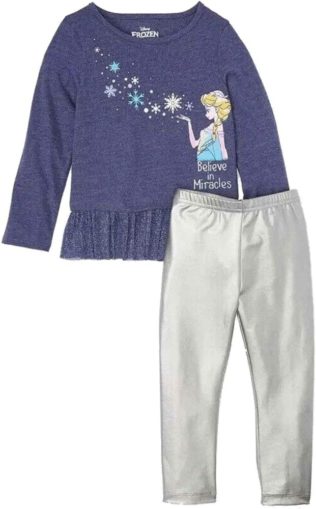 Disney Frozen Elsa Believe in Miracles Toddler Girl Tunic & Leggings, 2pc Outfit Set (5t) Blue