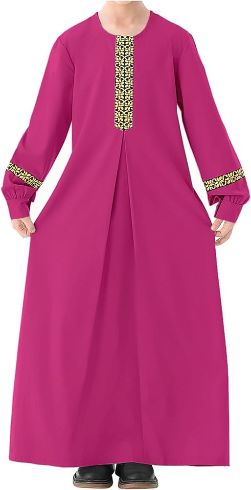 WSPLYSPJY Long Sleeve Abaya for Girls Muslim Islamic Dresses Kids Printed Maxi Prayer Clothes Robe