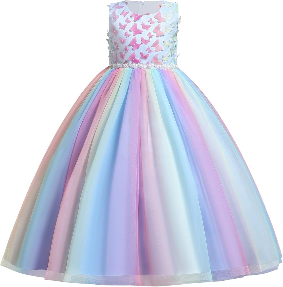 Butterfly Flower Girl Dress for Kids Wedding Bridesmaid Pageant Formal Party Maxi Gown Princess Communion Tulle Dresses