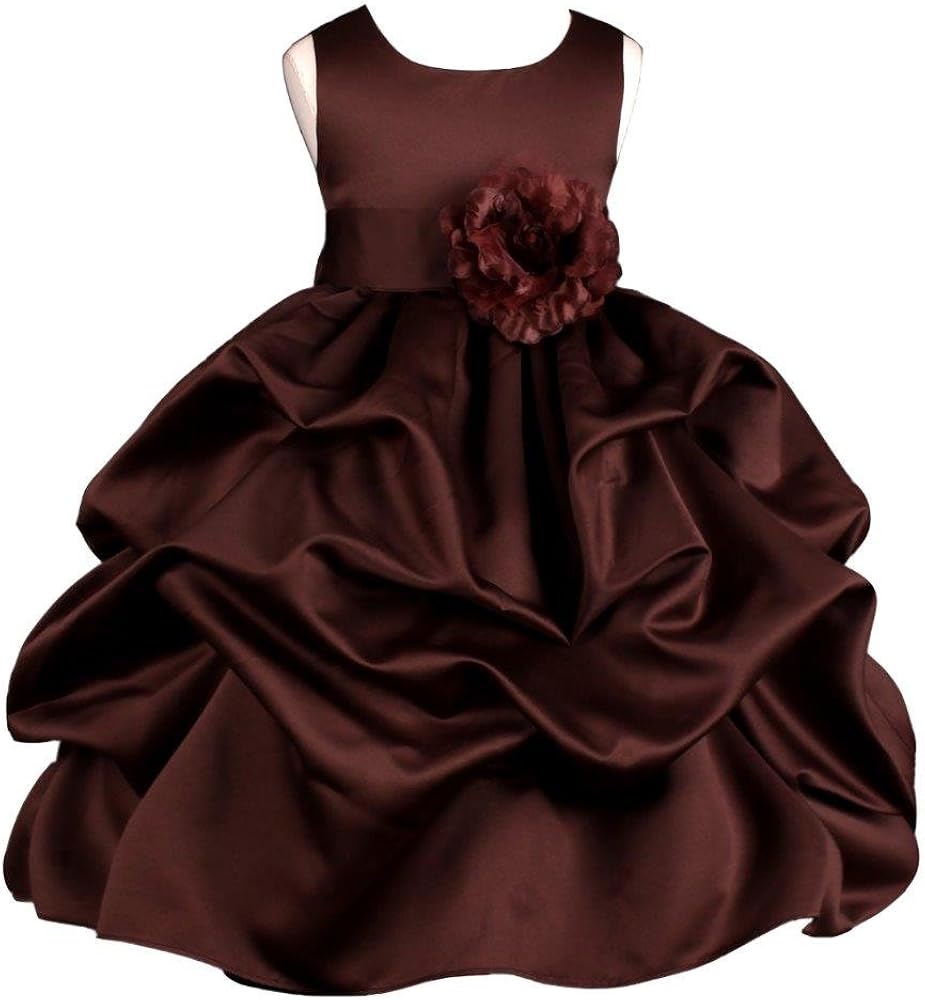 Pink Promise Girl's Brown Pick Up Wedding Pageant Flower Girl Dress with Bow