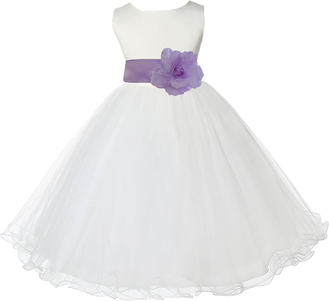 Wedding Pageant Ivory Flower Girl Rattail Edge Tulle Flower Girl Dress Toddler 829s