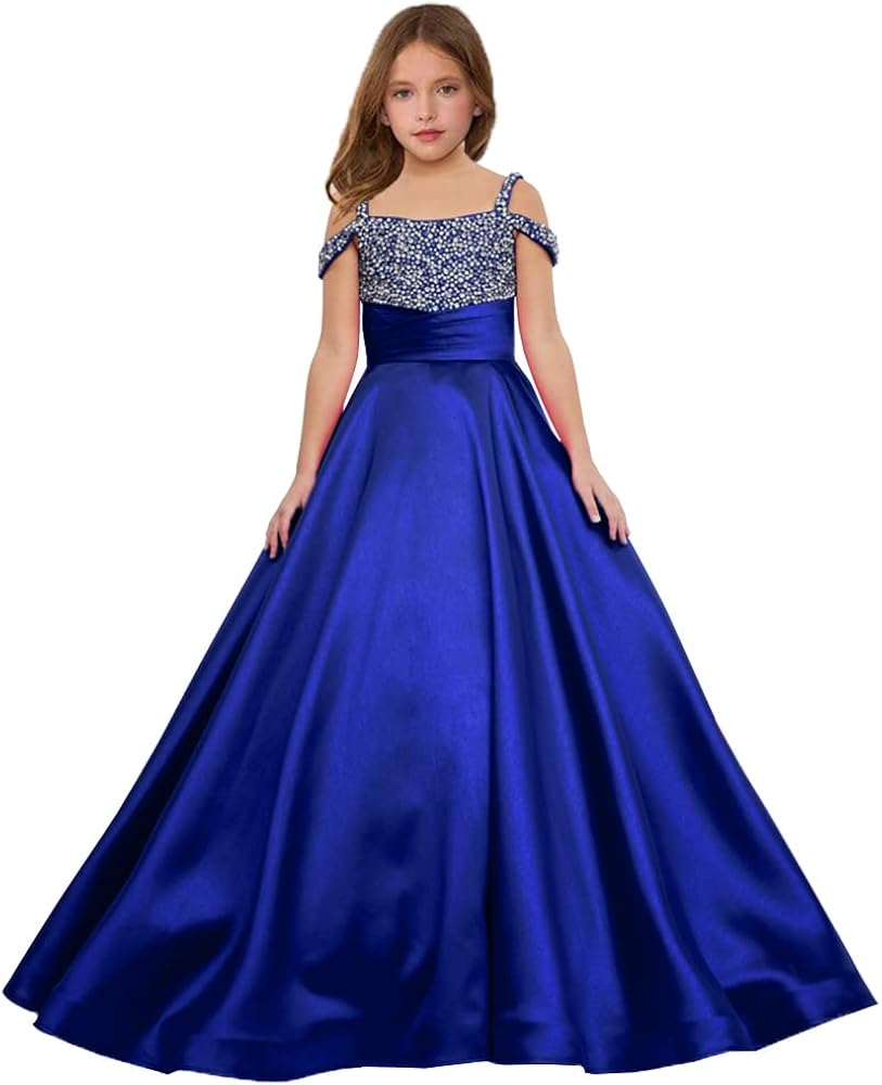 Girls Off Shoulder Pageant Dresses Long Satin Birthday Party Dress Princess Gowns PY032