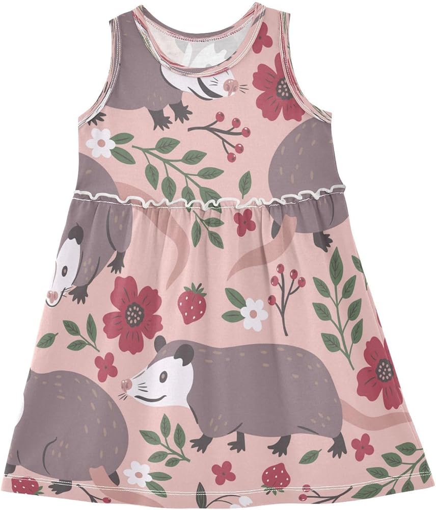 Girls Summer Dress Girls Sleeveless Dress Valentine's Day Cute Possum Girls Sundress 2-8 Years