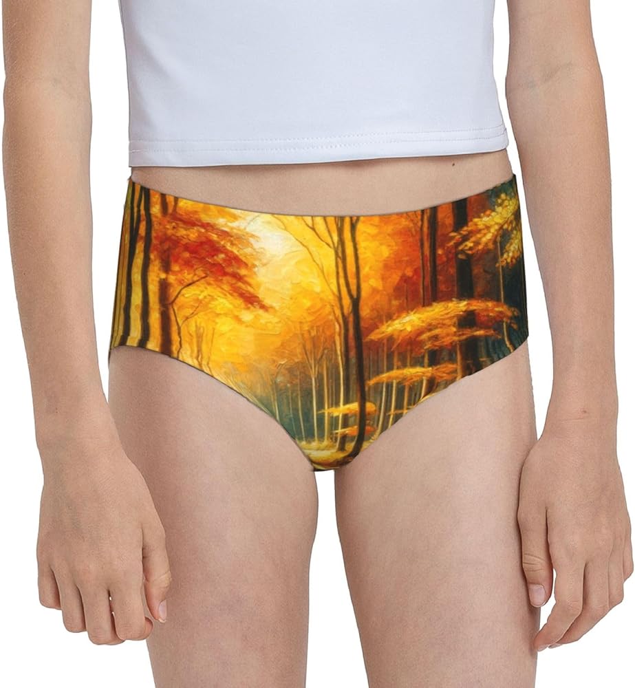 Augenstern Cotton Underwear Oil-Painting-Forest-Autumn Girls'Briefs Soft Underpants