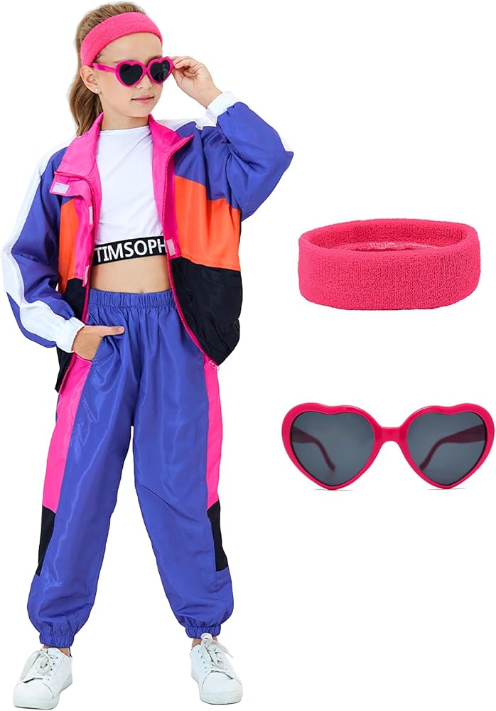 80s Outfit for Kids, Girls Hip Hop Dance Outfit, 80s Tracksuit Kids Top Pants Sets Outfit, Retro Dance Sportswear