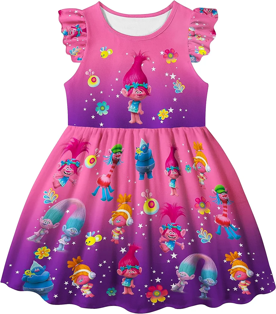 Toddler Girls Nite Gown Short Ruffles Sleeve Girls Dress Round Neck Birthday Party Supplies Dresses