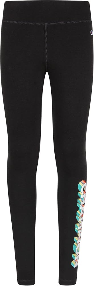 Champion Heritage Girls Performance Legging Stretch Pant | Active Athletic Pant (Small, Black Drop Shadow Smiley)