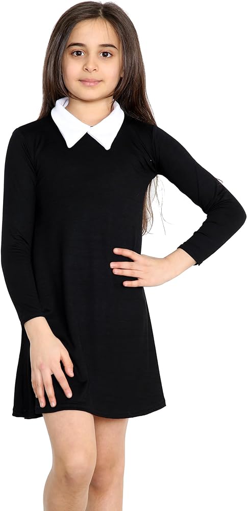 Loxdonz Girl's Long Sleeve Vintage Peter Pan Collar T-Shirt Dress Casual Flare Skater Dress 4-13 Years