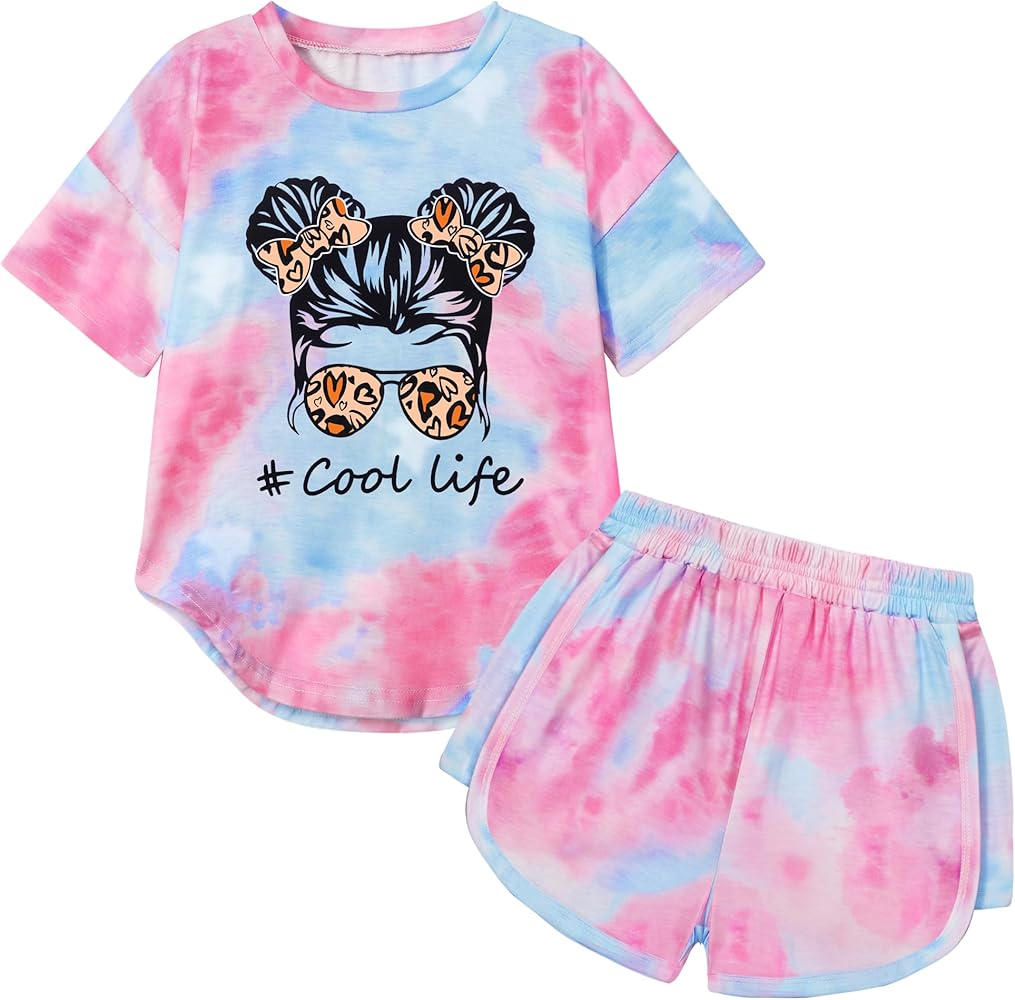 KANGKANG Girls Clothes Tie Dye Short Sleeve Tops + Shorts 2Pcs Kids Summer T-shirt Outfit