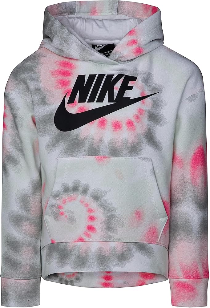 Nike Girl's Club Fleece Tie-Dye Hoodie (Little Kids) Hyper Pink 4 Little Kid