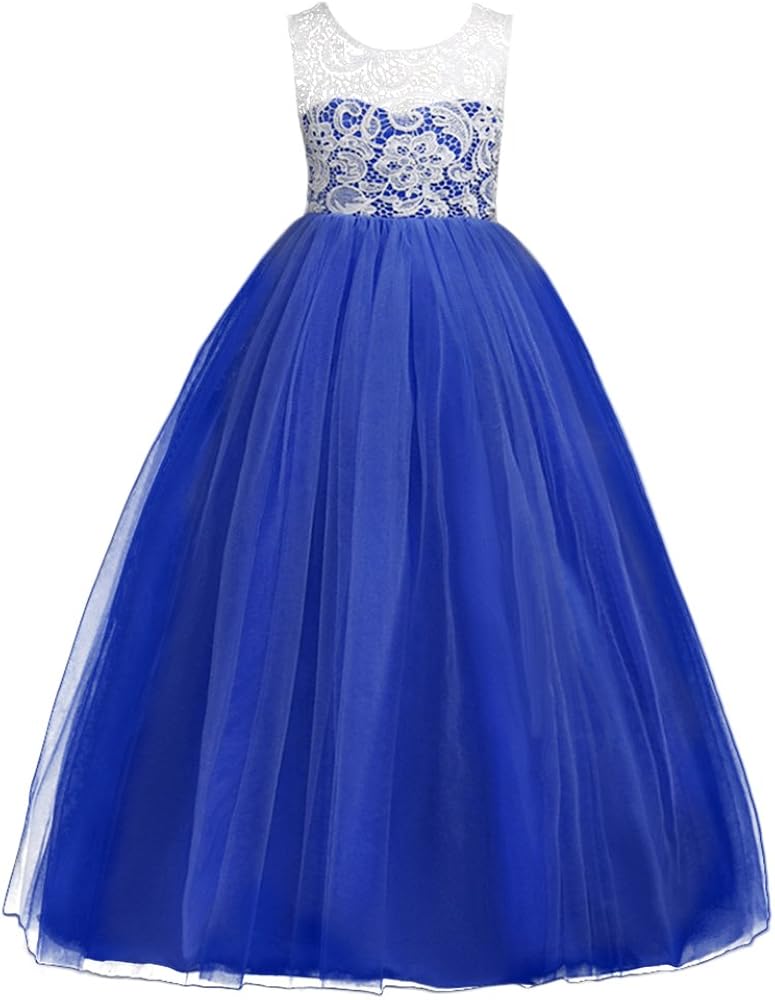 Girls’ Tulle Dresses 7-16 Flower Lace Pageant Party Wedding Floor Length Formal Dance Evening Gowns