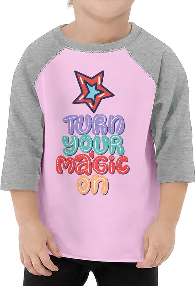 Turn Your Magic on Toddler Baseball T-Shirt - Inspirational 3/4 Sleeve T-Shirt - Cool Kids' Baseball Tee