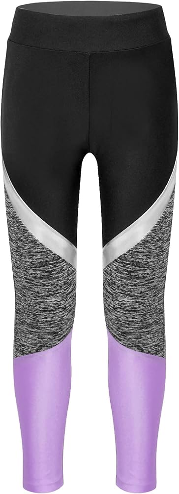 YiZYiF Kids Girls Sports Athletic Leggings Patchwork Gymnastics Yoga Workout Pant Running Jogging Tight Track Pant