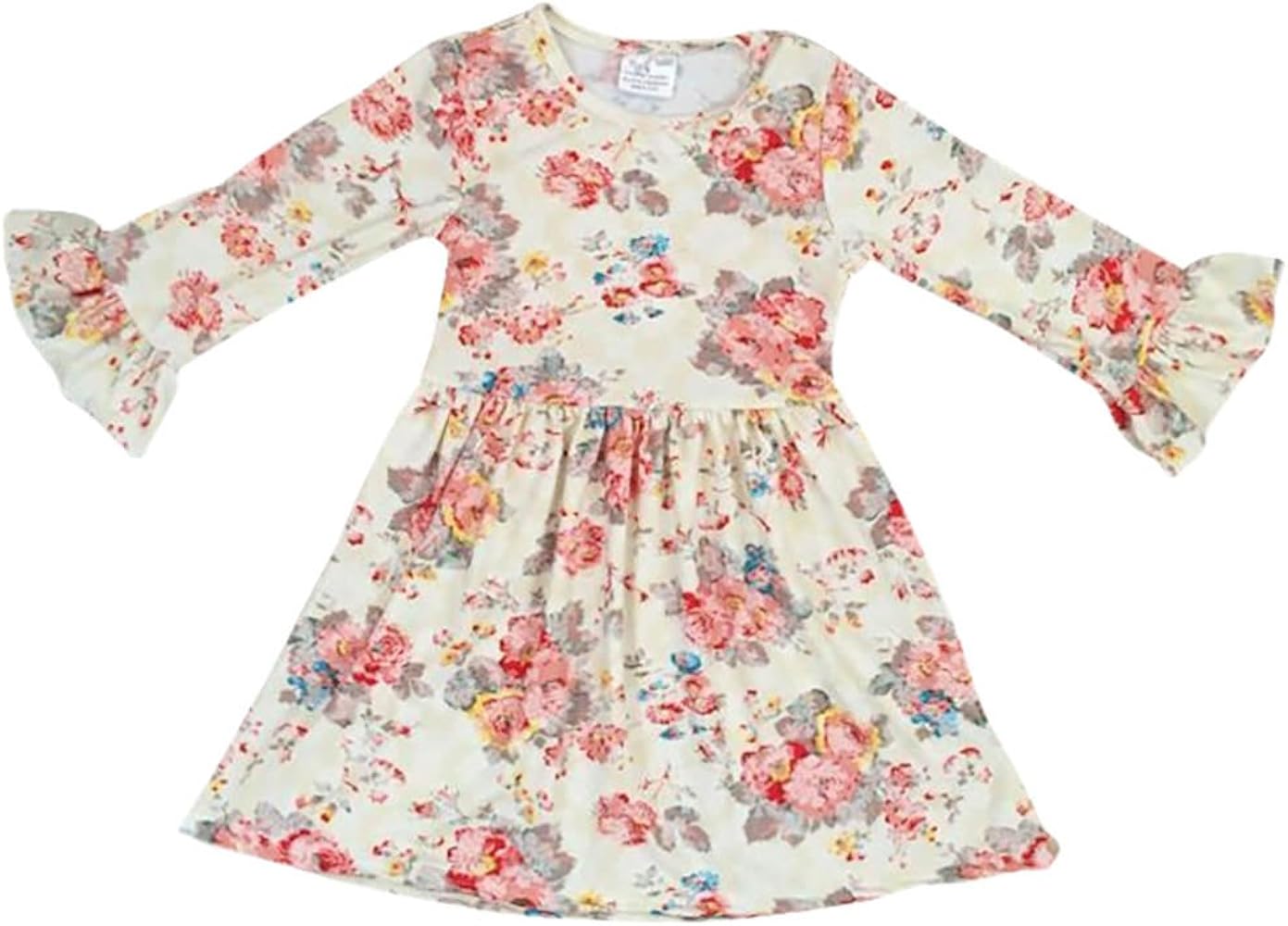 BNY Corner Little Girl Kids Long Sleeve Flower Floral Print Easter Flower Girl Dress 2T-8