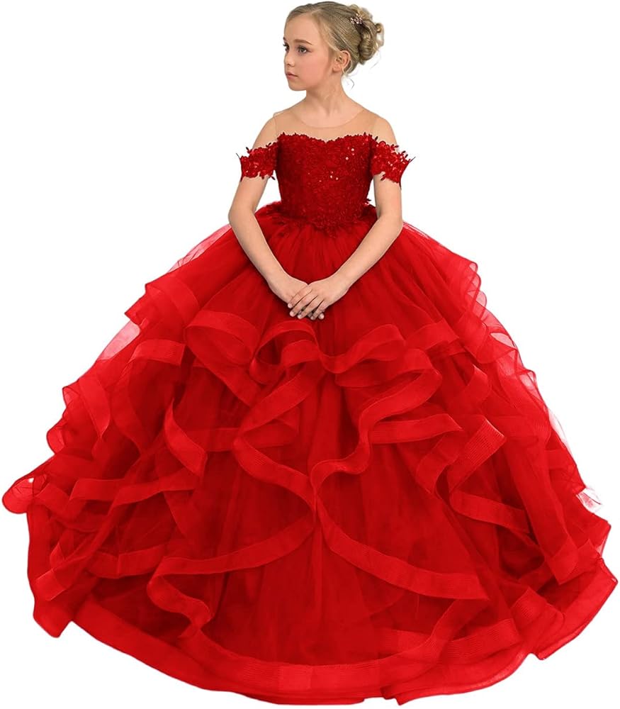 Girl's Pageant Princess Dress Flower Girl Dress Appliques Ball Gown Tulle Kids Communion Party Gowns