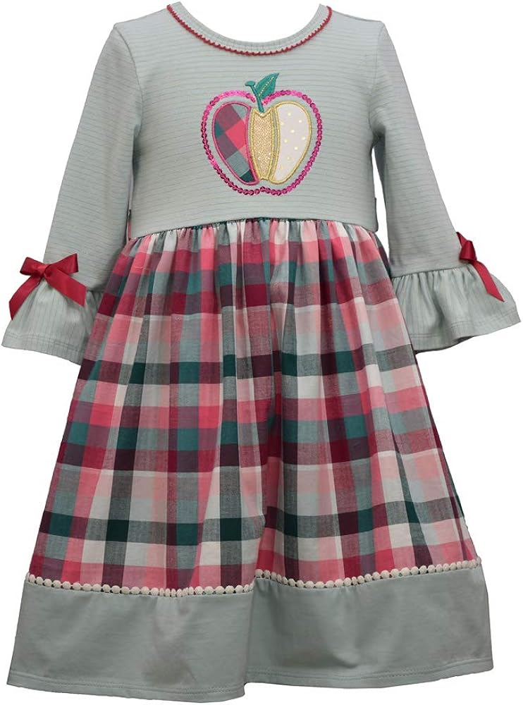 Bonnie Jean Ruffle Sleeve Fall Buffalo Check Apple Girls Babydoll Dress 5