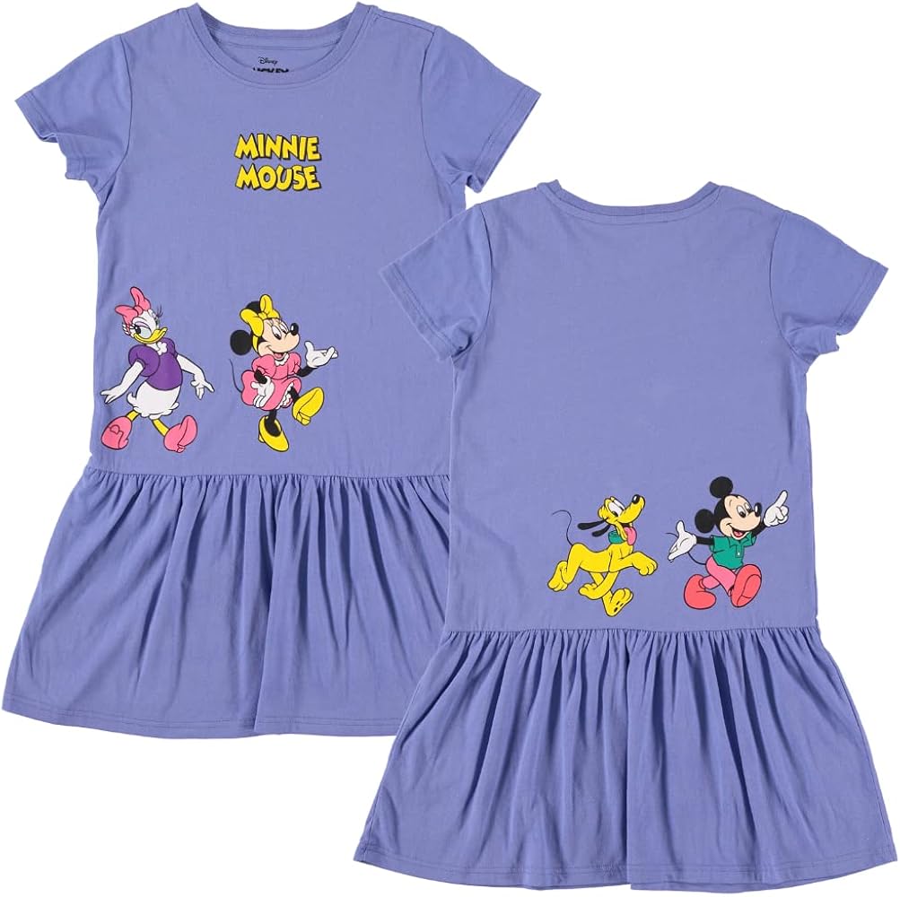 Minnie Mouse Girls' Jersey Dress -Minnie Mouse,Mickey Mouse, Daisy & Pluto Dress- Sizes XS-XL