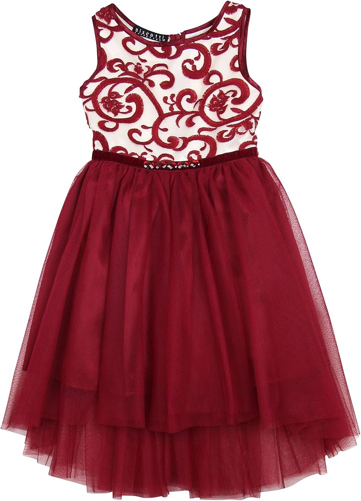 Girls' Baroque Beauty High-Low Dress, Sizes 4-16 (4) Ivory/Red