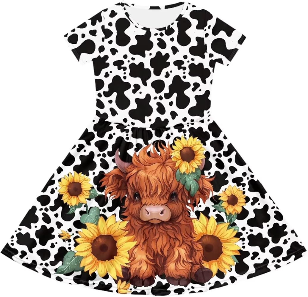 Girls Dresses Size 2-14 Kids Summer Short Sleeve Skater Dress Beach Midi Party Dresses