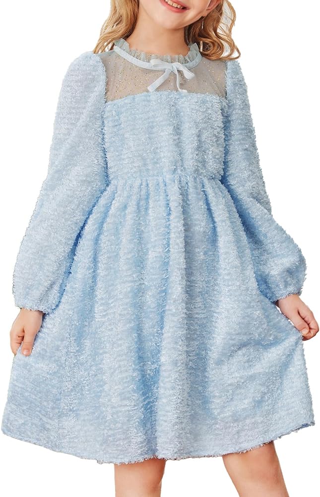 GRACE KARIN Girls Long Sleeve Dress Mesh A-Line Casual Crewneck Dresses 5-12Y