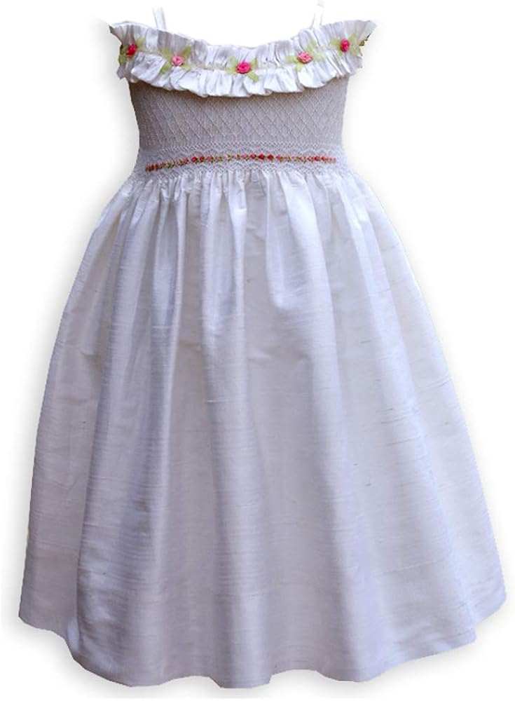 Special Occasion Silk Dress with Smocking for a Flower Girl Off White in Color