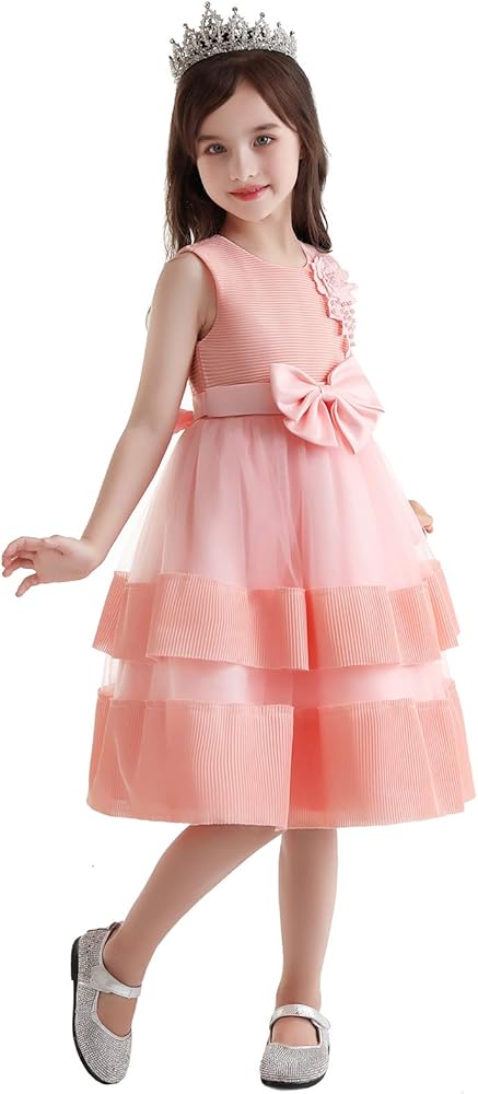 Jetfree Dress for Girls Flower Girls Wedding Girls Dress Birthday Party Dress Knee Length Ball Gown Easter Spring Dress