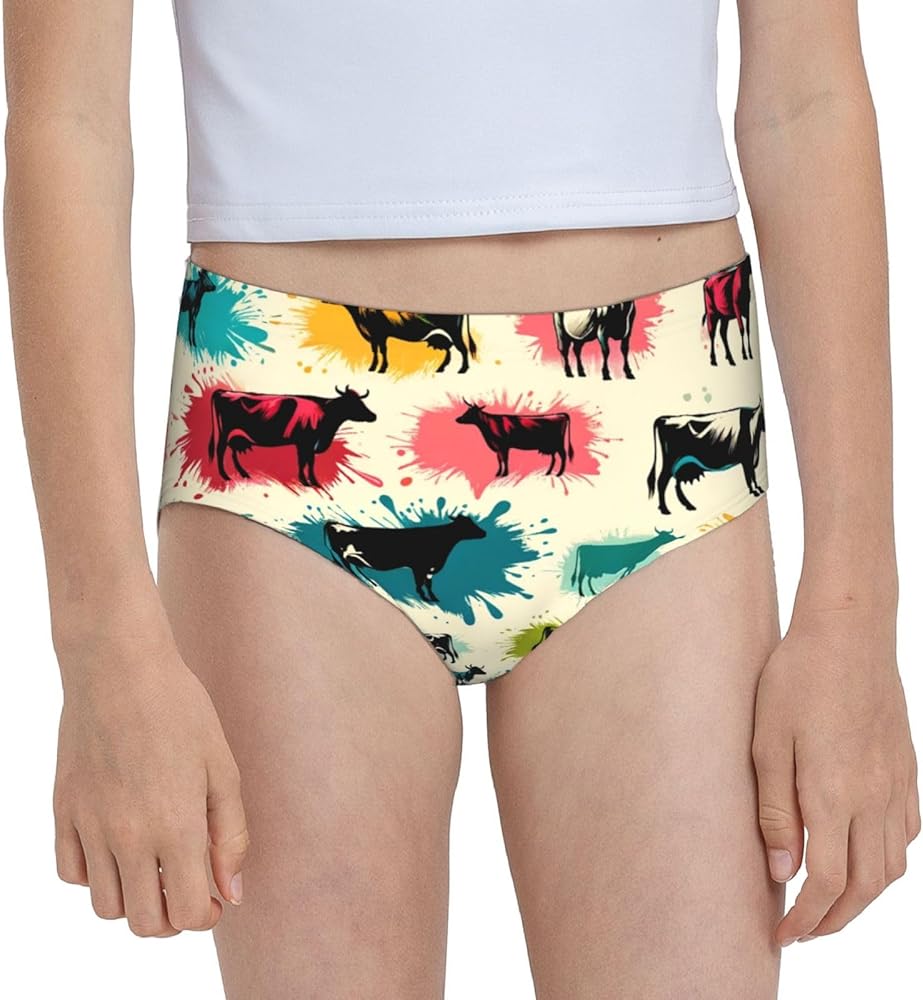 Augenstern Cotton Underwear Colorful-Cow-Watercolor Girls'Briefs Soft Underpants