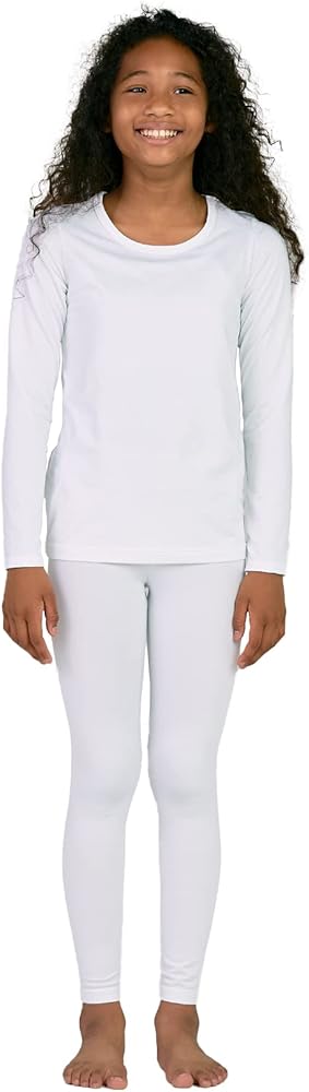 LAPASA Girls Thermal Underwear Set Fleece Lined Long John Base Layer Top Long Sleeves & Bottom Ski Winter Extreme Cold G03 11-12 Years White