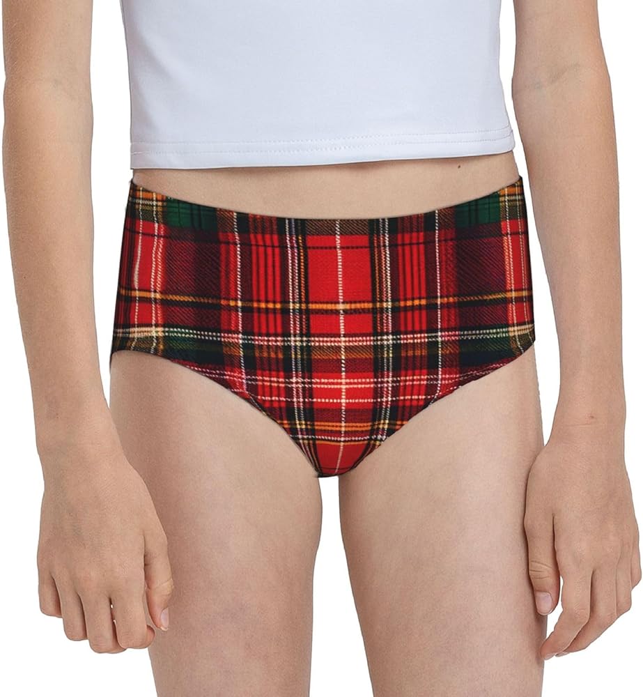 Augenstern Cotton Underwear Red-Green-Tartan Girls'Briefs Soft Underpants